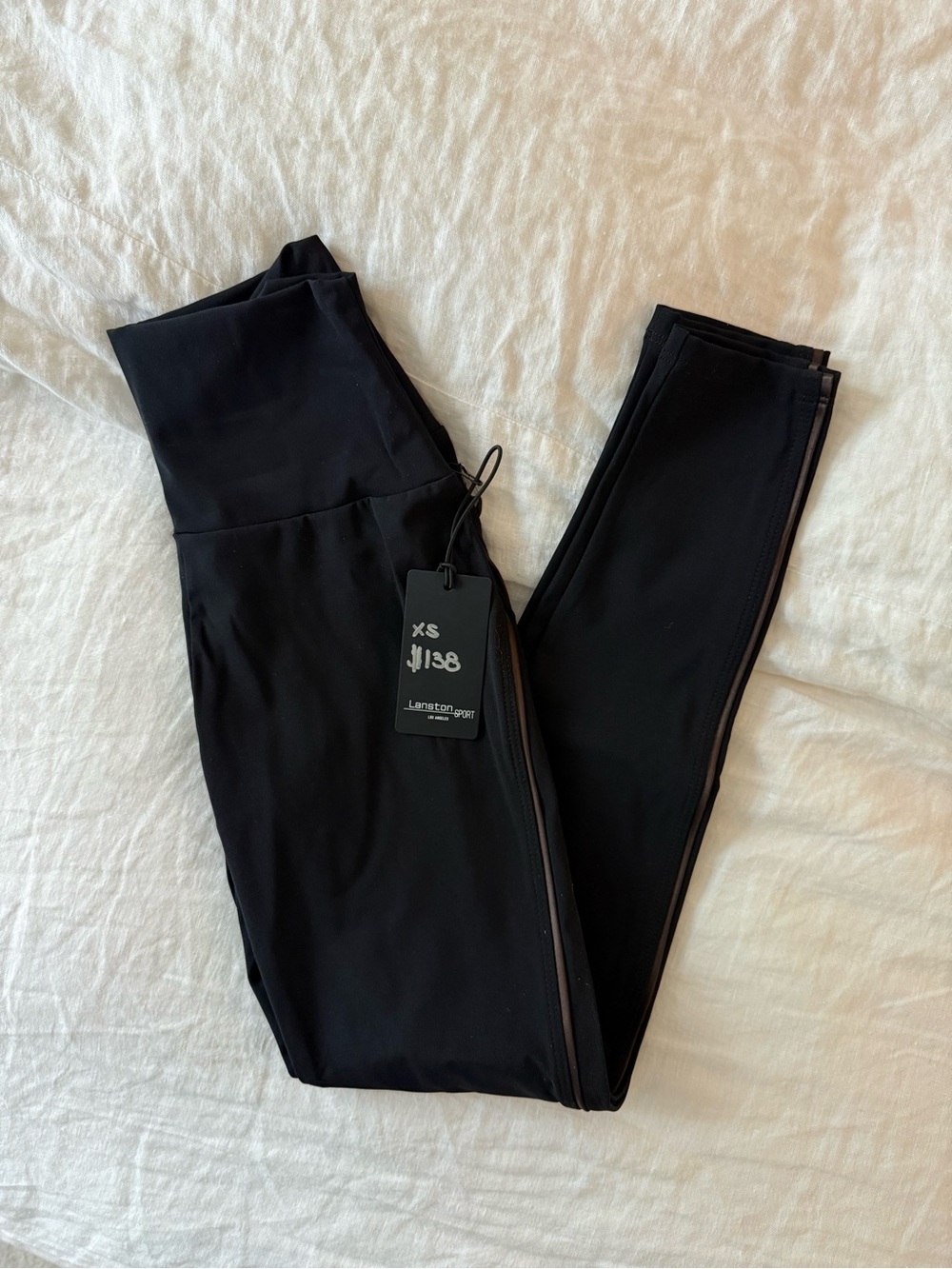 NWT Lanston Sport Black Performance Leggings with Side Stripe